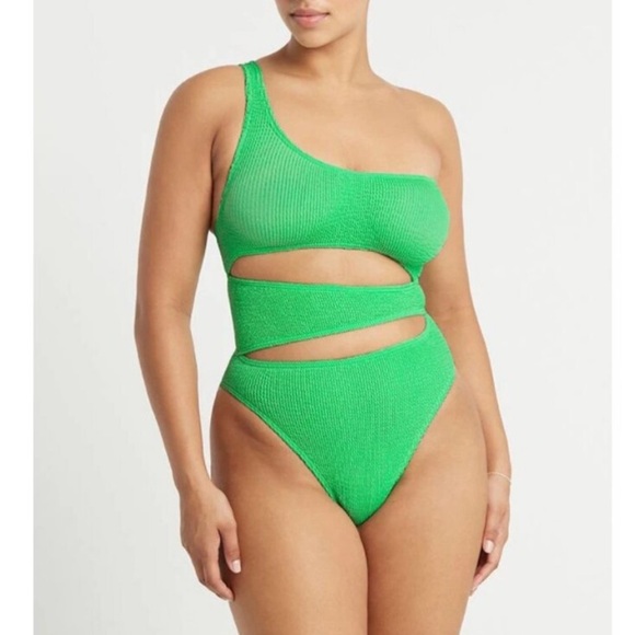 Bond Eye Swim Rico asymmetric one shoulder Cutout Swimsuit one Piece Green - Picture 2 of 16